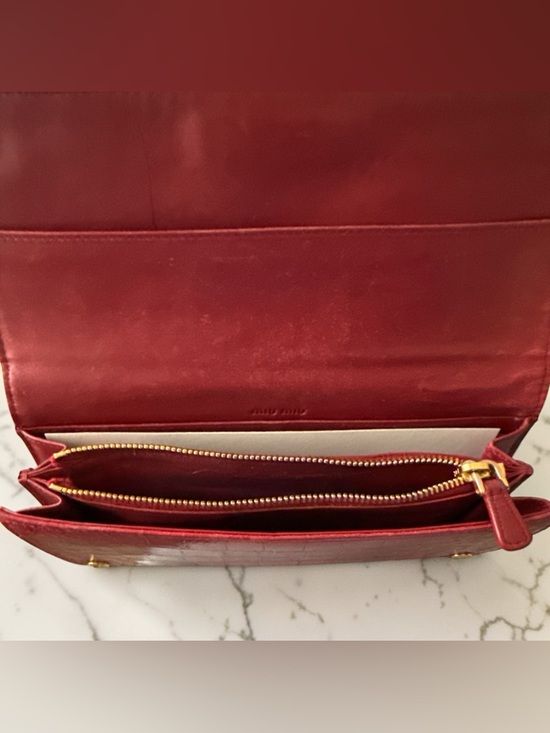 Miu Miu Red Cocco Lux Crocodile Embossed Leather Continental Flap Wallet - Picture 6 of 10